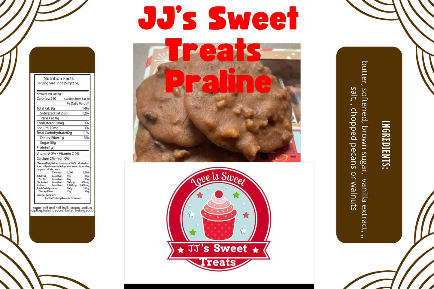 (B)- JJ’s Sweet Treats-Nola Style Southern 2 DozenBox) Praline Candy