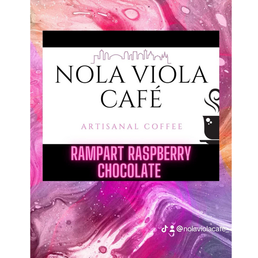 (A) -Nola Viola Cafe' Coffee  -Raspberry Rampart-(Raspberry Chocolate Flavored Coffee) Colombia