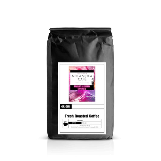 (A) -Nola Viola Cafe' Coffee  -Raspberry Rampart-(Raspberry Chocolate Flavored Coffee) Colombia